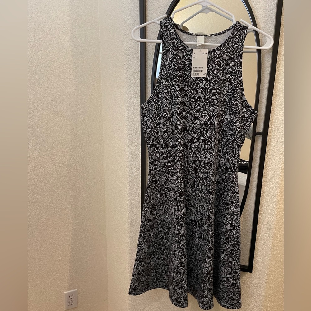 NWT H&M Racerback Fit & Flare Dress Navy & White - M